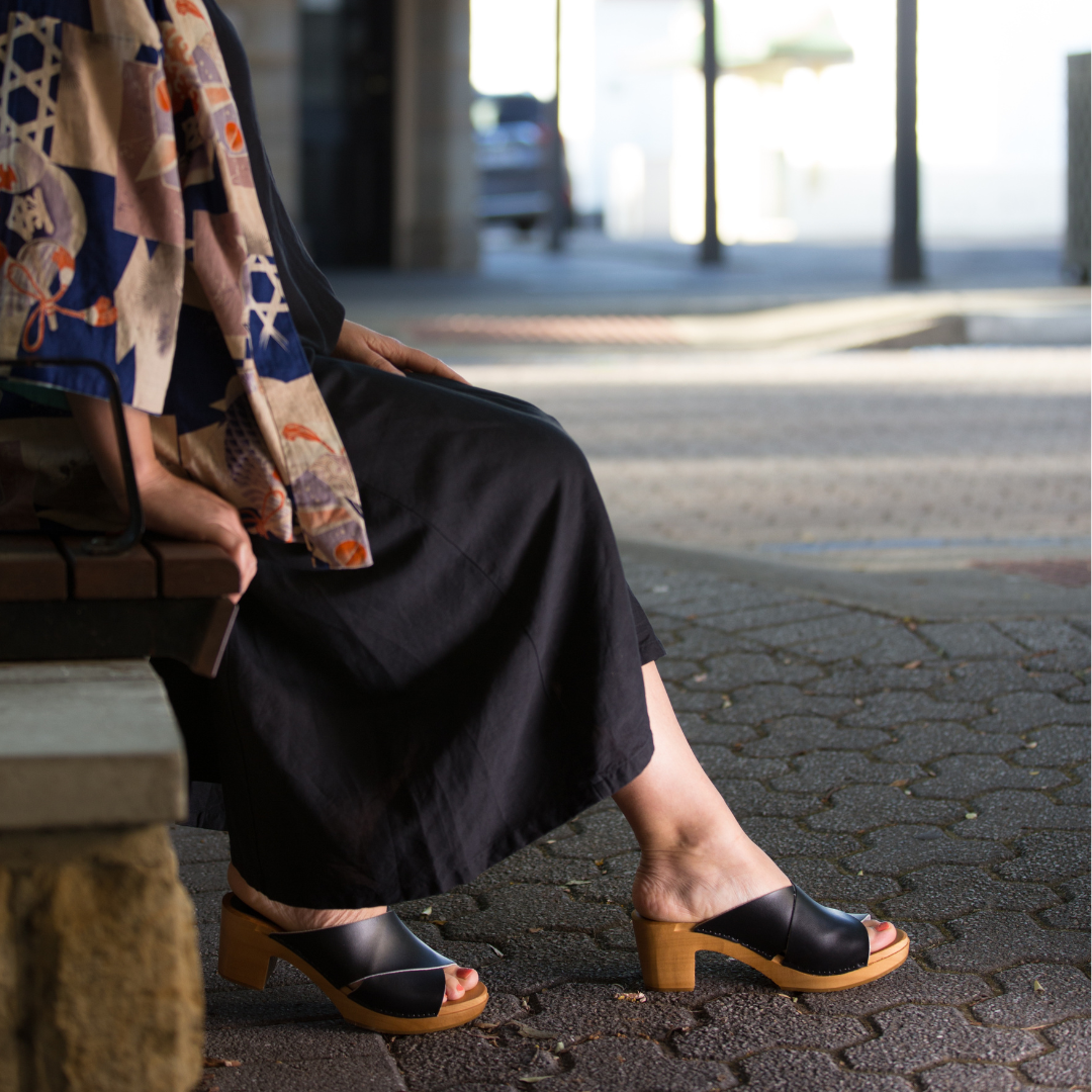 Rikke High Heel Clogs | Black Leather Women's Clogs