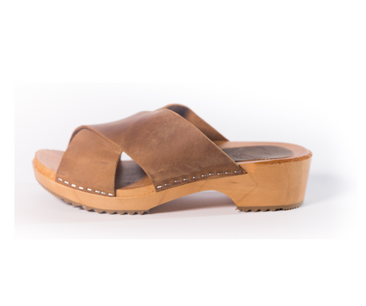 Mette Open-Toe Clog Slides | Brown Leather Sandals