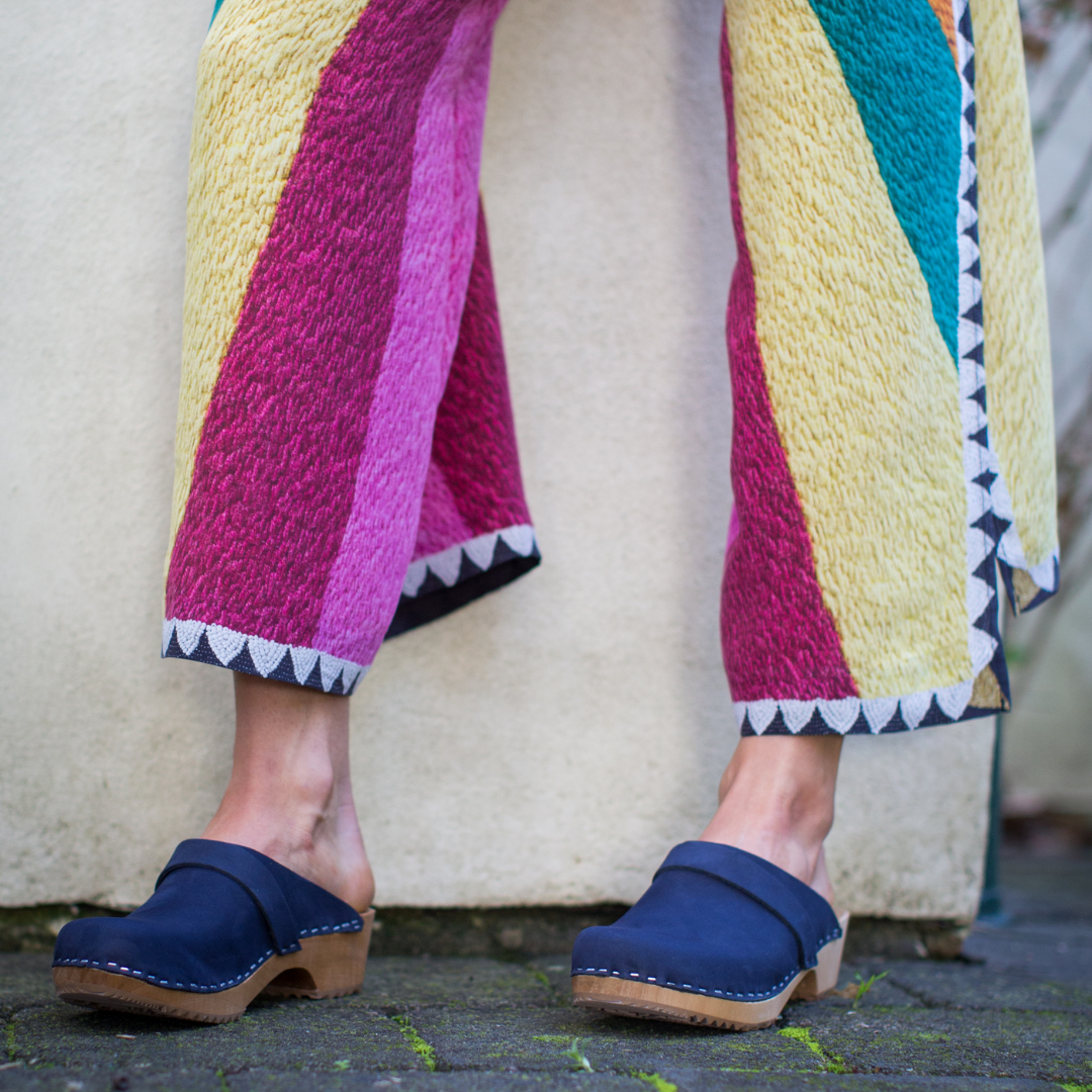 Greta Swedish Leather Clogs | Navy Blue Handmade Clogs (LAST 37)