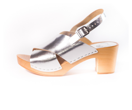 Astrid Silver Heel Clogs | Handmade Leather Heels