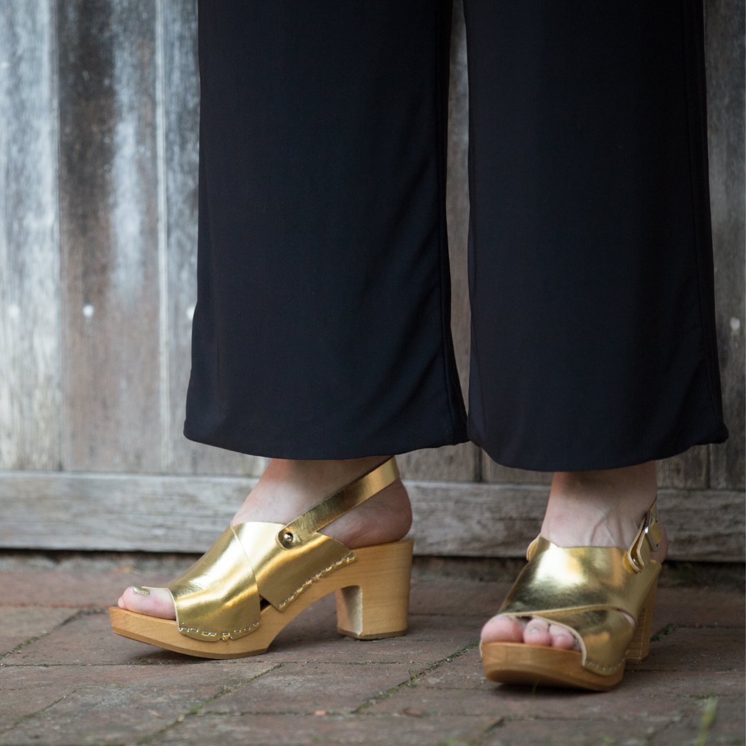 Astrid Gold Heel Clogs | Handmade Leather Heels