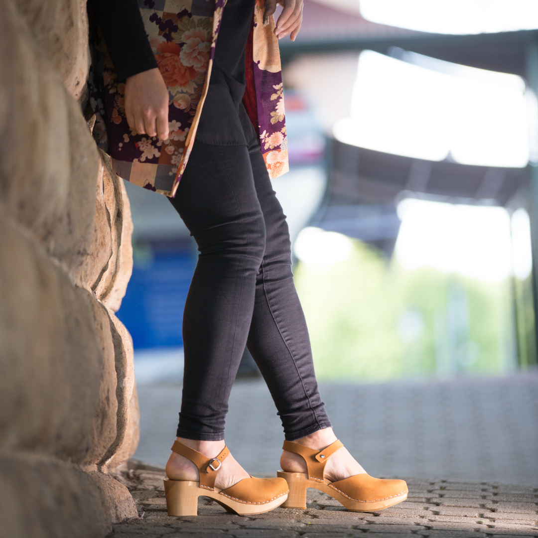 Amelia Tan Heel Clogs | Handmade Nubuck Leather Clogs (LAST EU40)
