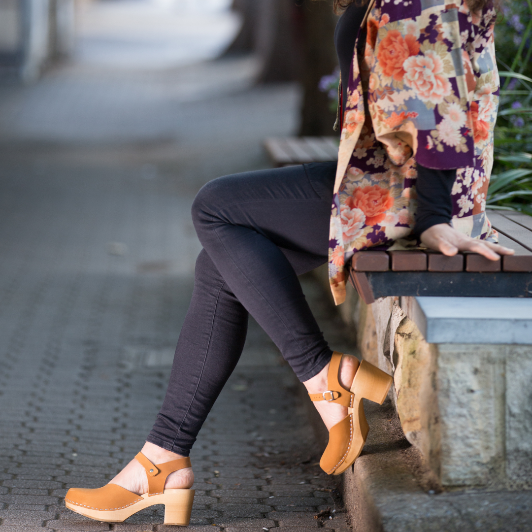 Amelia Tan Heel Clogs | Handmade Nubuck Leather Clogs (LAST EU40)
