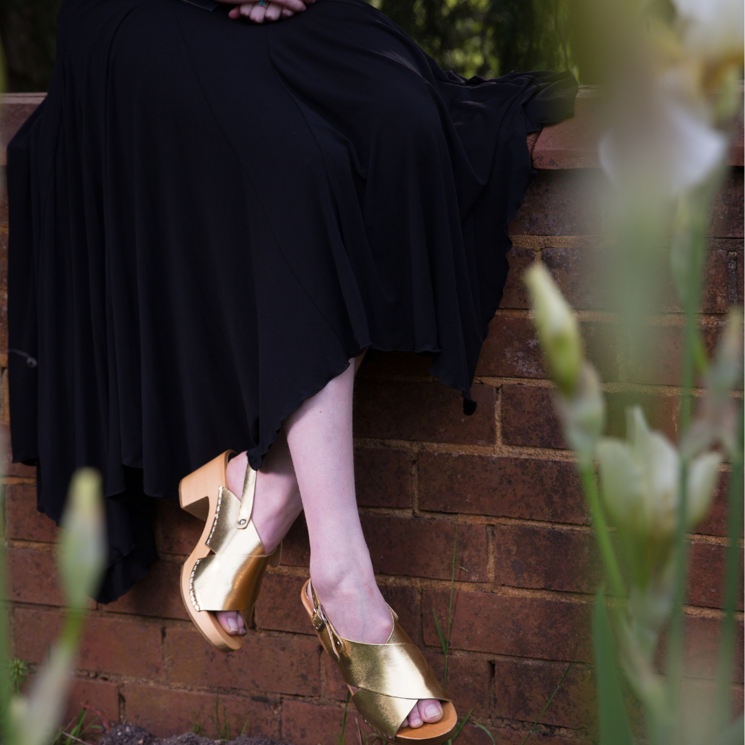 Astrid Gold Heel Clogs | Handmade Leather Heels