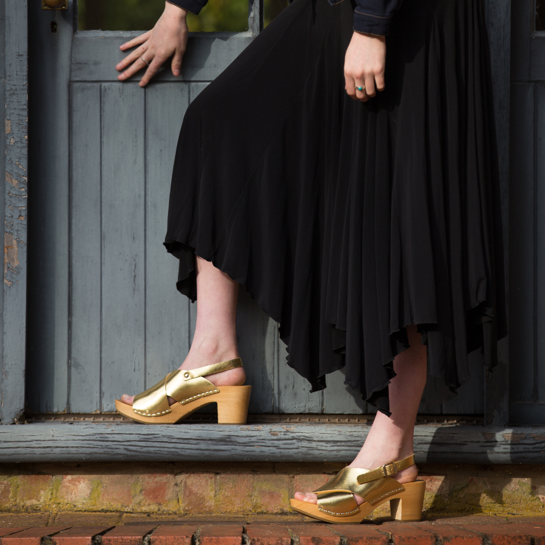 Astrid Gold Heel Clogs | Handmade Leather Heels
