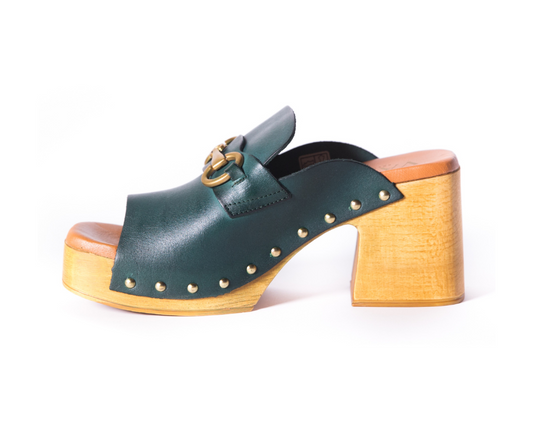 Claudia Green Heel Clogs | Handmade Leather Block Heels