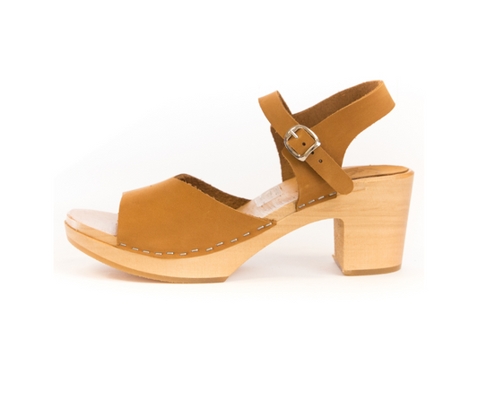 Pia Open-Toe Heel Clogs | Tan Nubuck Leather Clogs (LAST EU38)