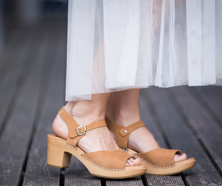 Pia Open-Toe Heel Clogs | Tan Nubuck Leather Clogs (LAST EU37-38-39)