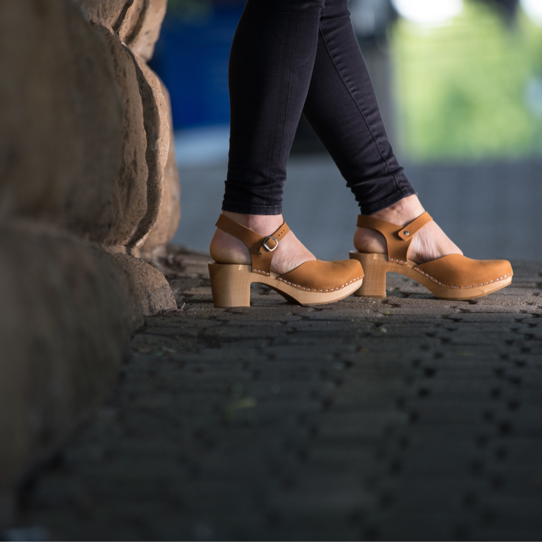 Amelia Tan Heel Clogs | Handmade Nubuck Leather Clogs (LAST EU40)