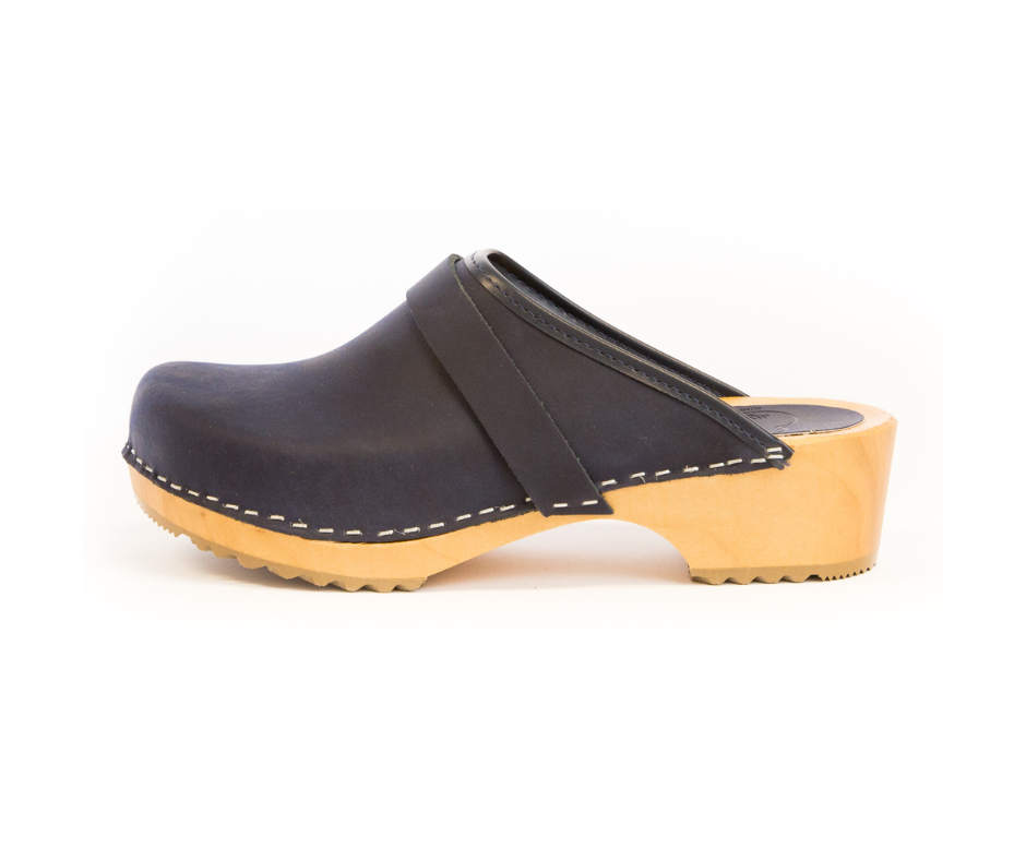 Greta Swedish Leather Clogs | Matte Blue Handmade Clogs (LAST EU36-37-38)