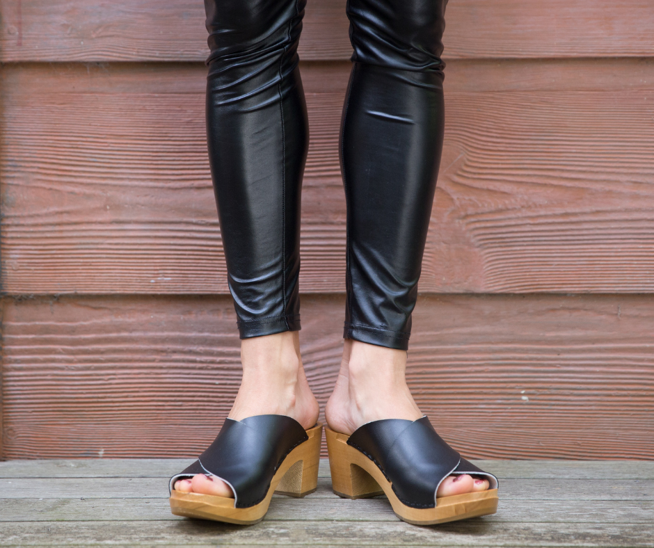 Rikke High Heel Clogs | Black Leather Women's Clogs