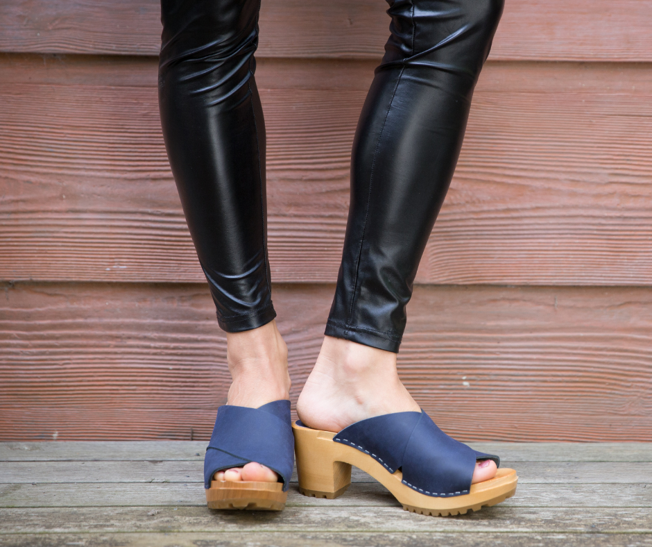 Rikke High Heel Clogs | Blue Matte Nubuck Women's Clogs