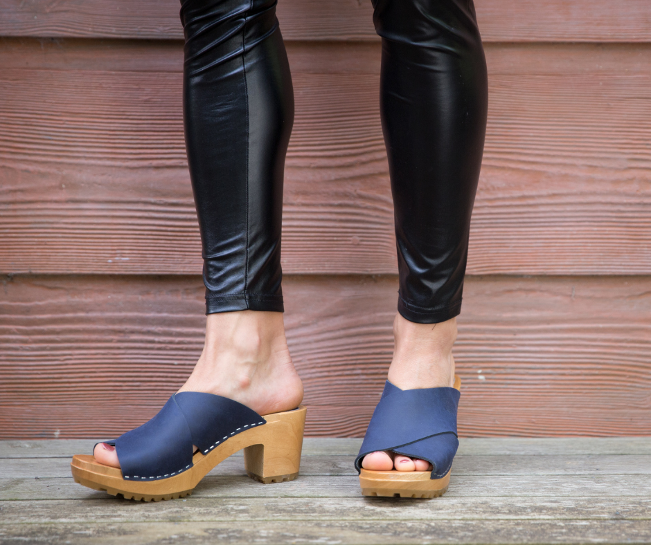 Rikke High Heel Clogs | Blue Matte Nubuck Women's Clogs