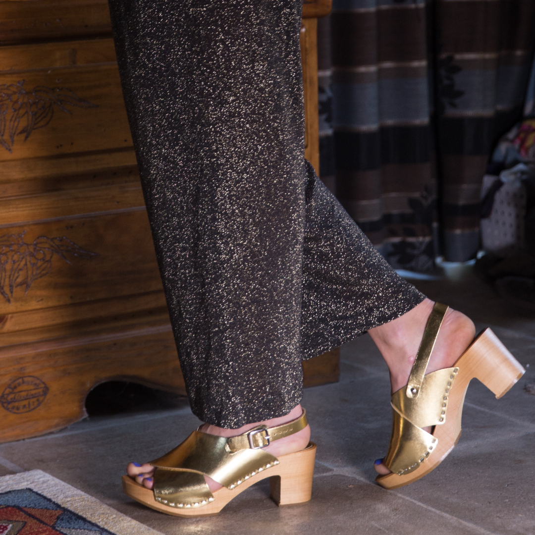 Astrid Gold Heel Clogs | Handmade Leather Heels (SECONDS EU37)