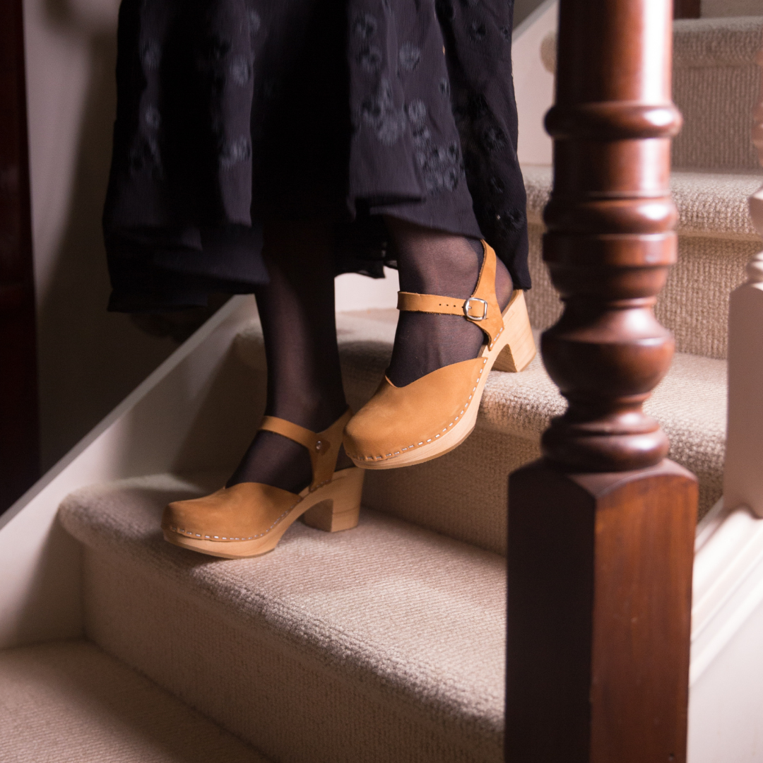 Amelia Tan Heel Clogs | Handmade Nubuck Leather Clogs (LAST EU39-40-41)