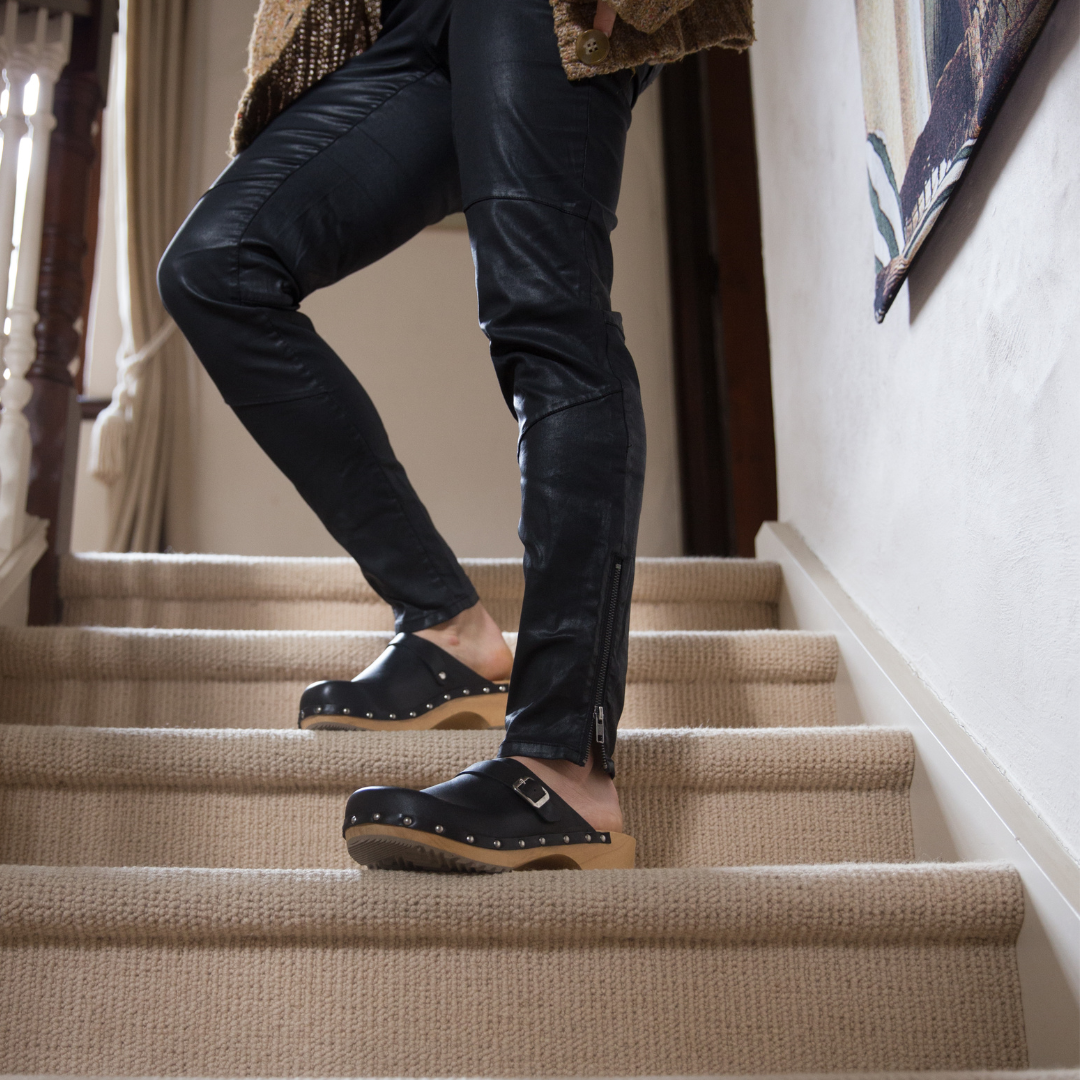 Lene Black Leather Swedish Clogs | Handmade Classic Clogs (SECONDS EU38-41)