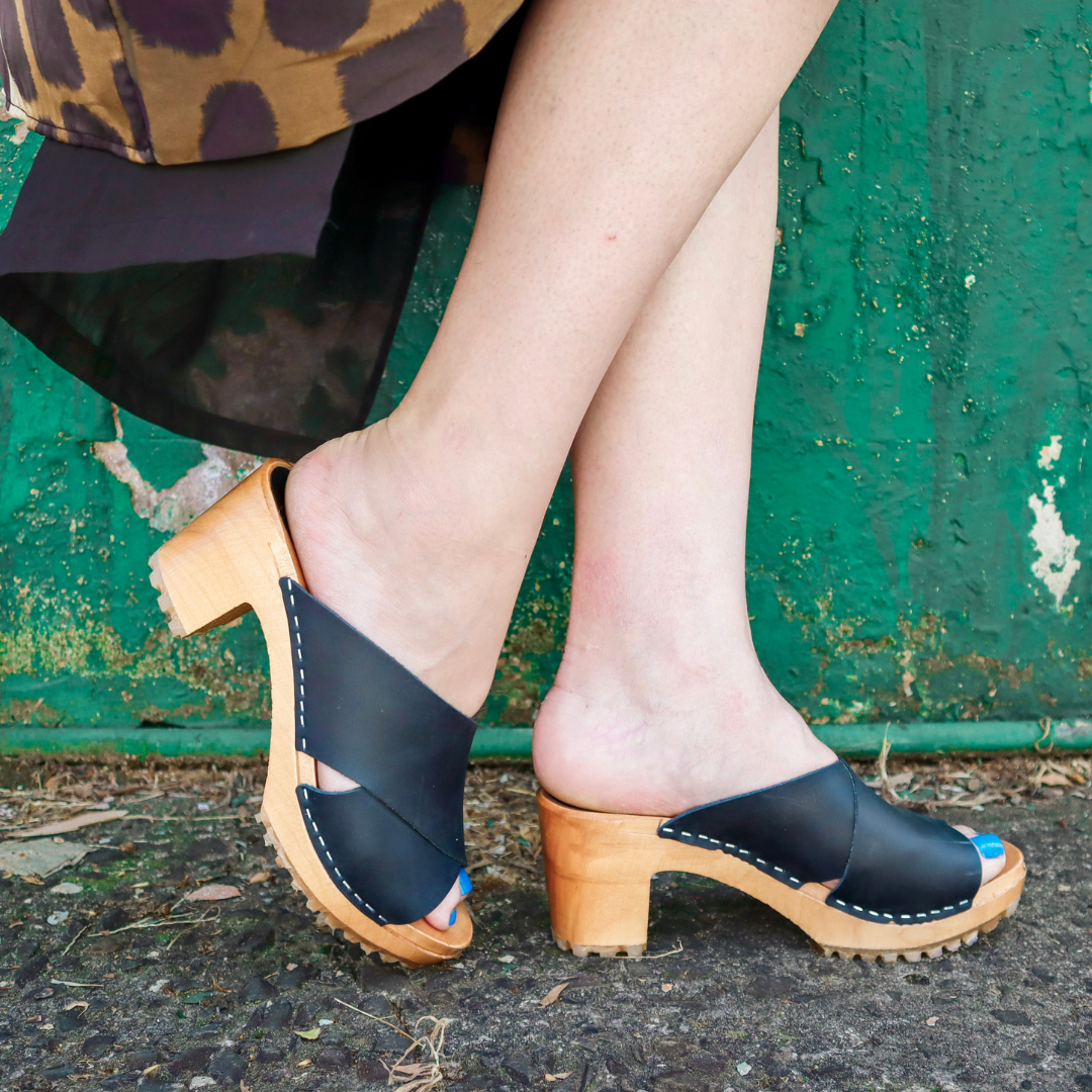 Rikke High Heel Clogs | Black Matte Nubuck Women's Clogs