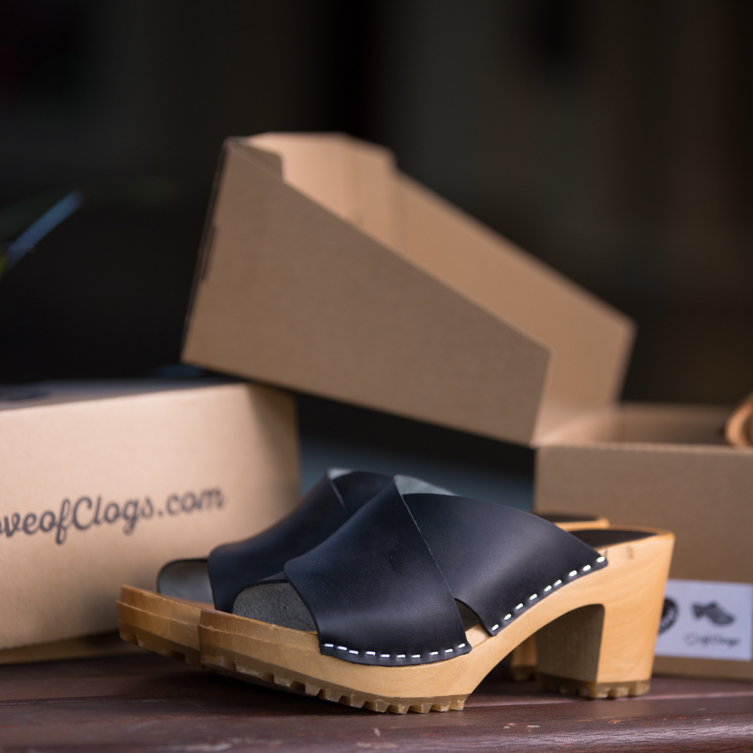 Rikke High Heel Clogs | Black Matte Nubuck Women's Clogs