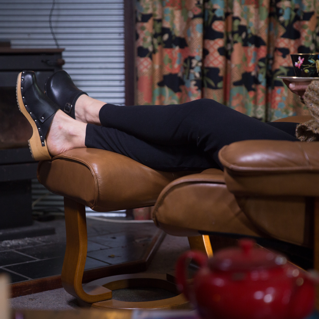 Lene Black Leather Swedish Clogs | Handmade Classic Clogs (SECONDS EU38-41)