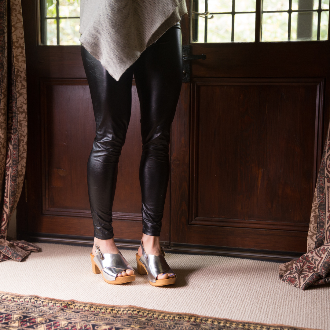 Astrid Silver Heel Clogs | Handmade Leather Heels