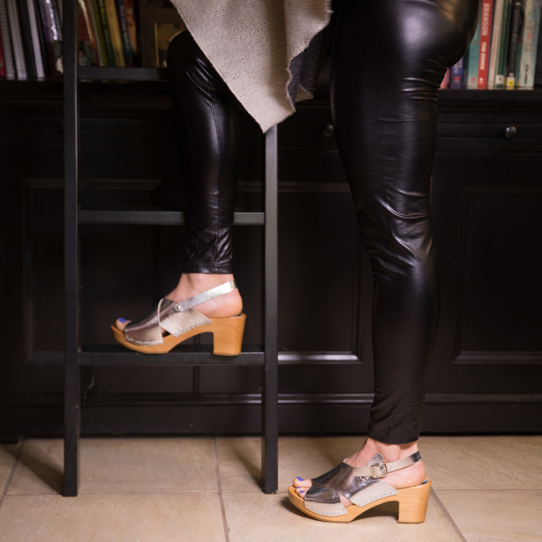 Astrid Silver Heel Clogs | Handmade Leather Heels