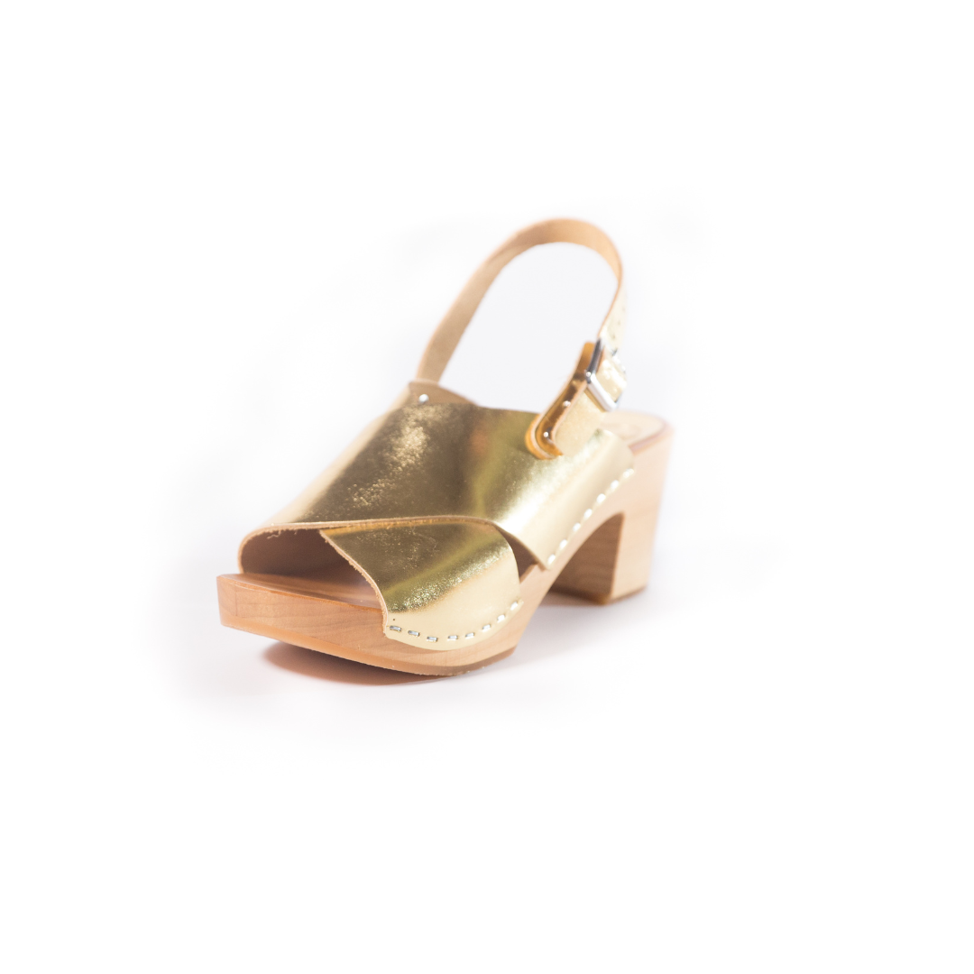 Astrid Gold Heel Clogs | Handmade Leather Heels (SECONDS EU37)