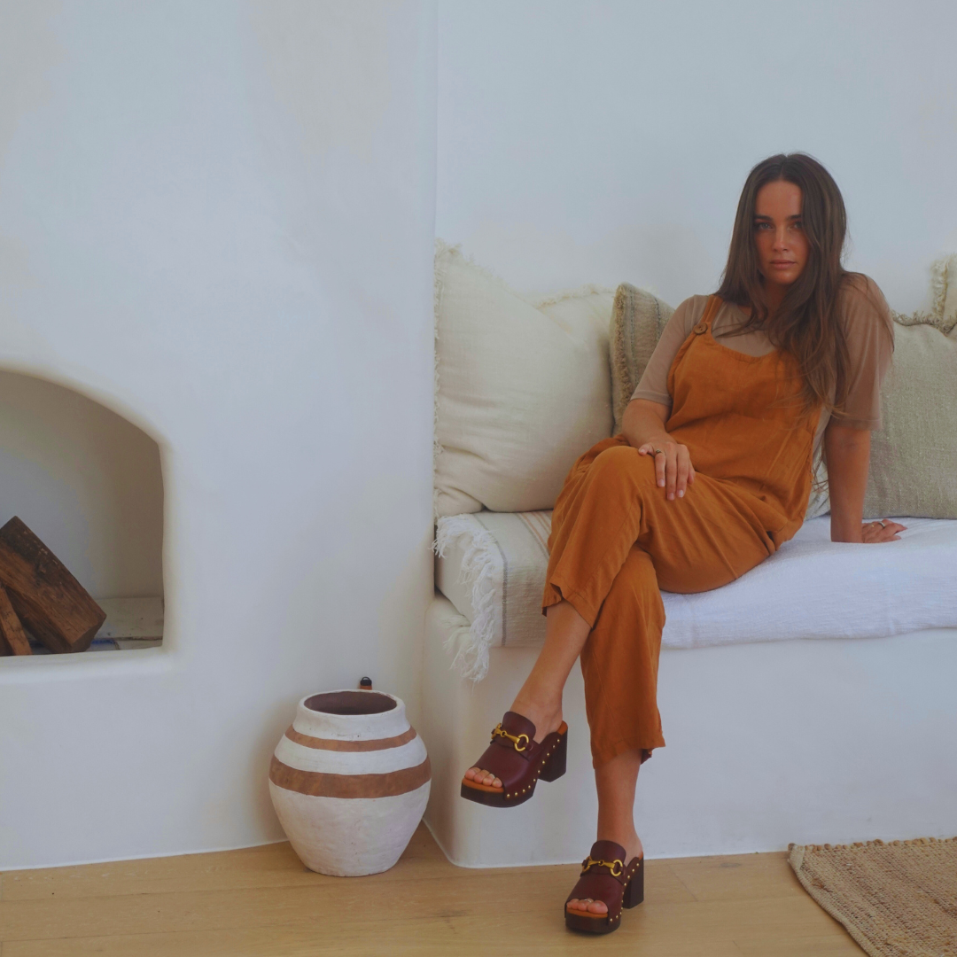 Claudia Cognac Heel Clogs | Handmade Leather Block Heels