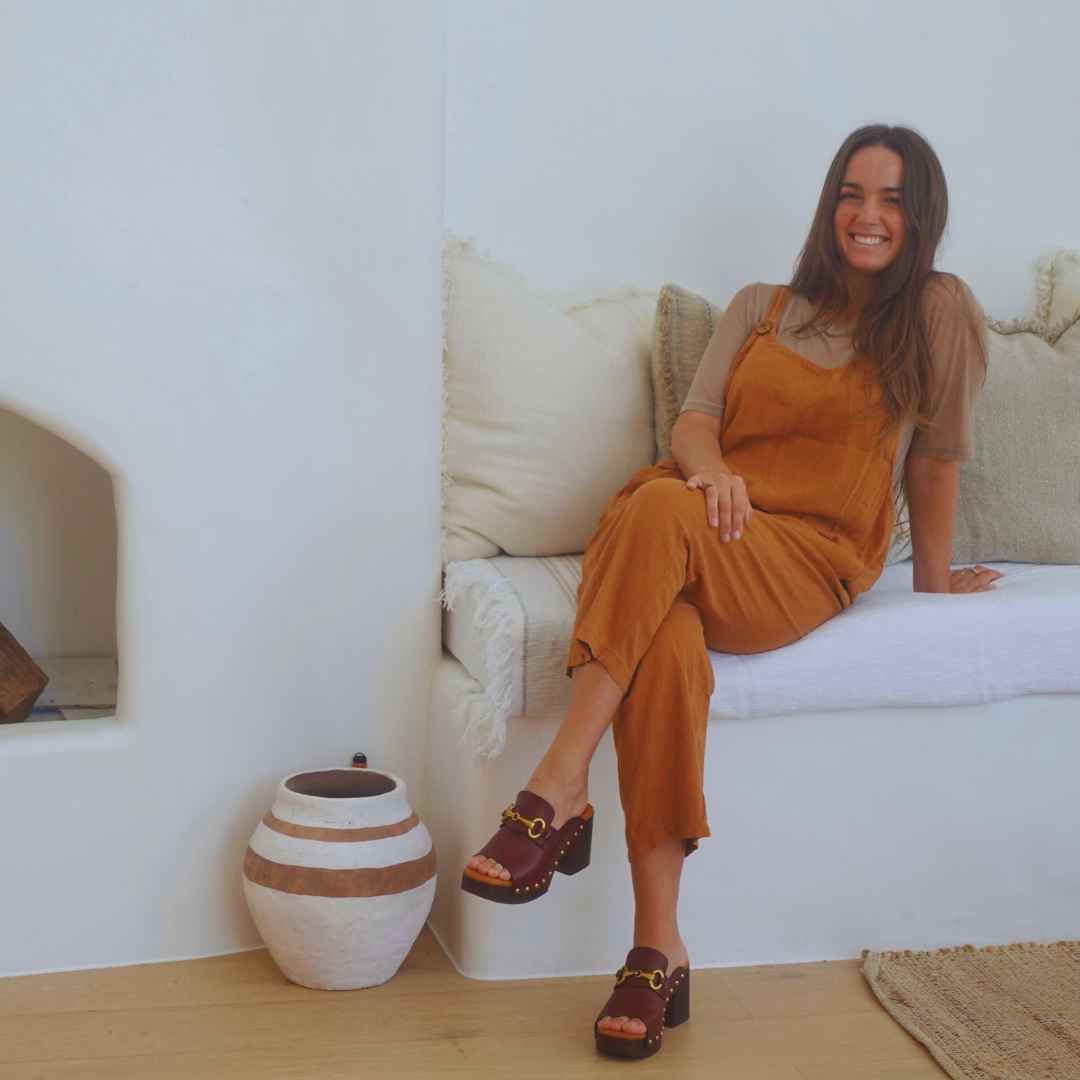 Claudia Cognac Heel Clogs | Handmade Leather Block Heels