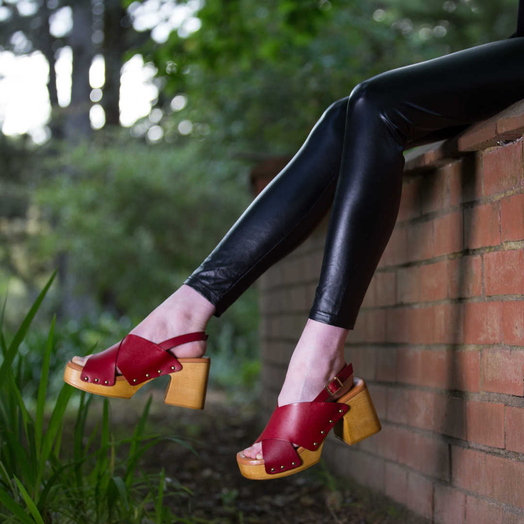Phoebe High Heel Clogs | Red Leather Handmade Clogs