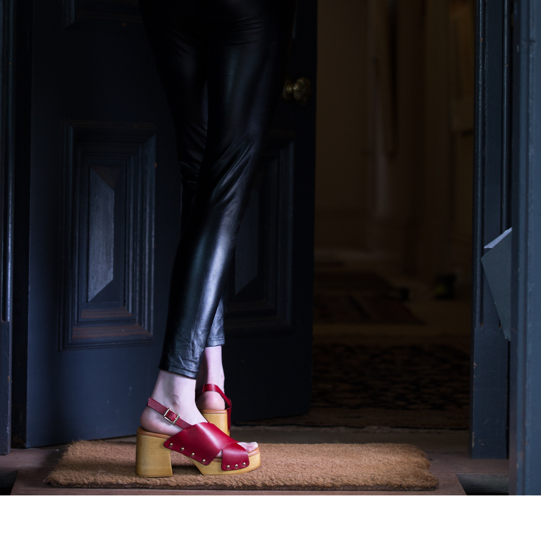 Phoebe High Heel Clogs | Red Leather Handmade Clogs