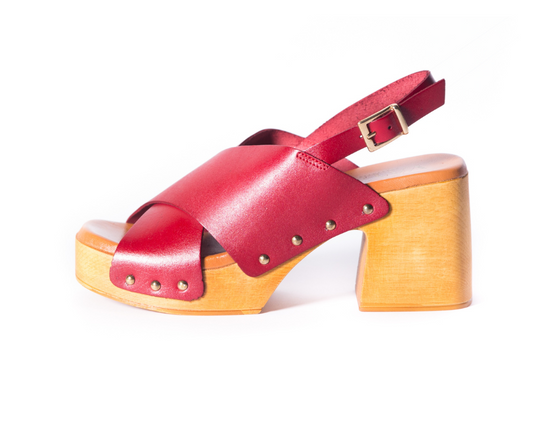 Phoebe High Heel Clogs | Red Leather Handmade Clogs